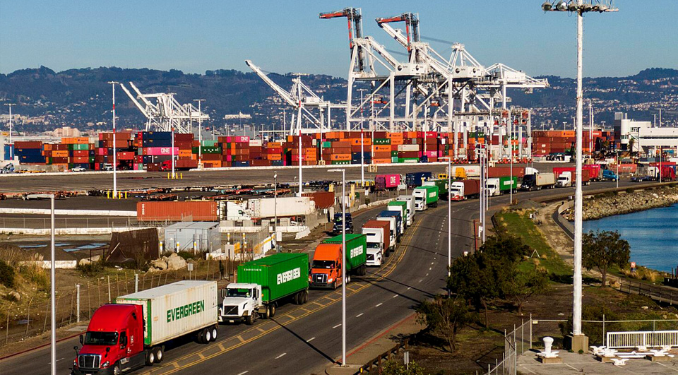 Trucks leaving port